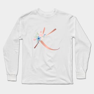 Letter K Rose Gold and Watercolor Blush Pink and Navy Long Sleeve T-Shirt